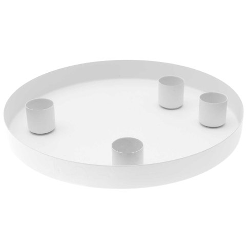 Bandeja metálica incl. 4 portavelas magnéticos, ø 20 cm, blanco