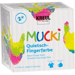 Fingerfarben Set, Mucki, 4er Set Dosen à 150 ml, neon gelb/pink/blau/grün