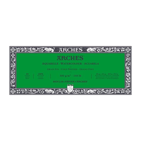 Arches Aquarellblock fein naturweiß, 100 % CO 300 g/m², 100 x 250 mm, 20 Blatt, viers. Verleimt