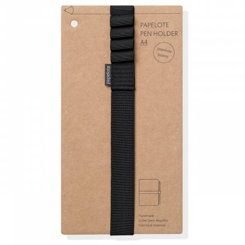 Papelote pen holder elastic with 5 pen-loops, on cardboard, black, DIN A4