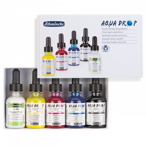 Schmincke Aqua Drop liquid watercolour set 5 x 30 ml primary colours: (200/380/480/780/750)
