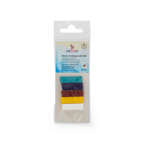 Wachsfarbpigment 5er Set, je 10 g türkis/blau/rot/zitrone/weiß