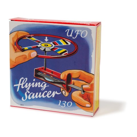 Flying saucer, sheet metal UFO ø 100 mm, with spring mechanism, incl. 2 propeller