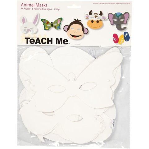 Set maschera vuoto Animali, cartone bianco, incl. elastici, 16 pz.