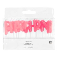 Dekokerzen 'Happy Birthday', 13-teilig, neon pink