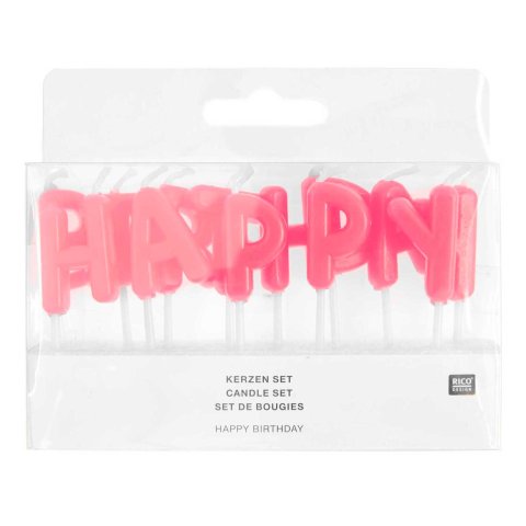 Dekokerzen 'Happy Birthday' 13-teilig, neon pink