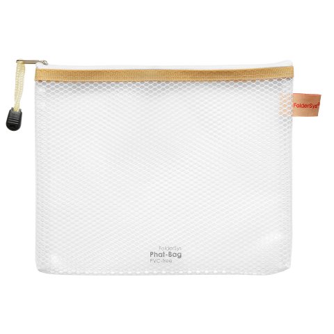 Borsa con cerniera trasparente senza PVC Phat-Bag 185 x 225 per DIN B6, nastro perline beige