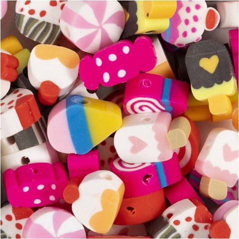 Figure beads flat clay beads, 60 pcs, ø = 1.50 mm, sweets