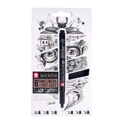 Sakura Fineliner Pigma Black Edition Set, 6 pens + free case