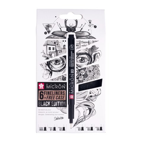 Sakura Fineliner Pigma Black Edition Set 6 penne + astuccio in omaggio