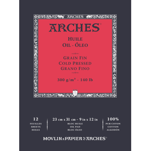 Arches Ölmalblock fein weiß, 100 % CO 300 g/m², 230 x 310 mm, 12 Blatt, eins. verleimt