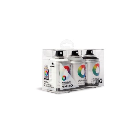 MTN Acrylsprühfarbe Water Based 100, Set 3 x 100 ml, weiß/grau/schwarz
