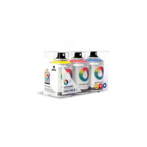 MTN Pintura Acrílica en Spray Base Agua 100, Set 3 x 100 ml, amarillo/rojo/azul