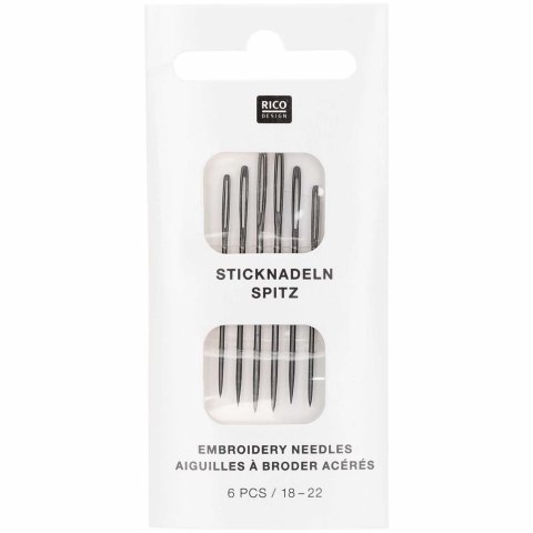 Embroidery needle set No. 18-22, 6 needles, with point