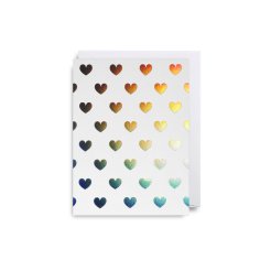 Mini biglietto d'auguri Lagom Design, 90 x 120 mm, cuori arcobaleno holo
