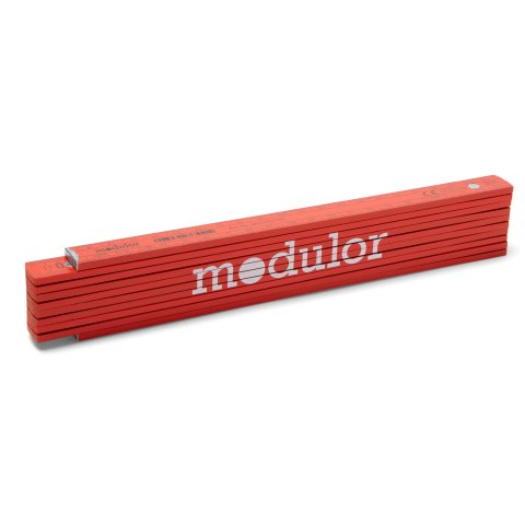 Regla plegable Modulor (regla plegable), l = 2 m rojo, madera de haya, con logotipo Modulor, anchura = 16 mm, 2 m
