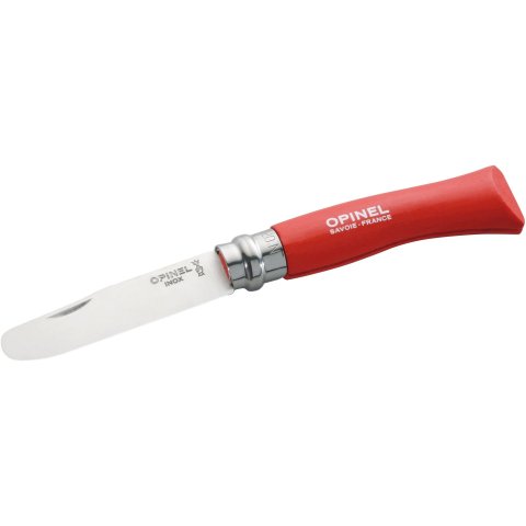 Opinel cuchillo para niños de color madera de haya, acero inoxidable, longitud de la hoja 75 mm, rojo