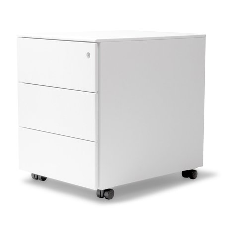 Modulor rolling container, metal, lockable 422x535x542 mm, 3 drawers, full extension, white