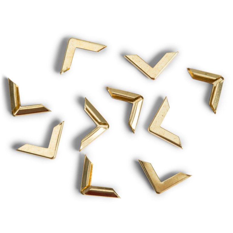 Book corner protectors, brass-plated, angular shaped