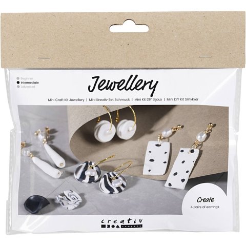 DIY Mini Set, Jewelry incl. beads, polymer clay + accessories, black/white