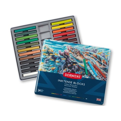 Derwent Aquarellkreide Inktense Blocks, Set 24 Stück, wasserlöslich, farbig sortiert