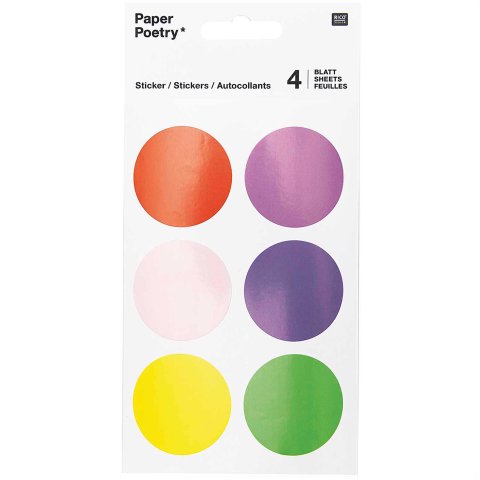 Paper Poetry Adesivi di carta Circoli di carta Ø 40 mm, colorato, 24 pezzi