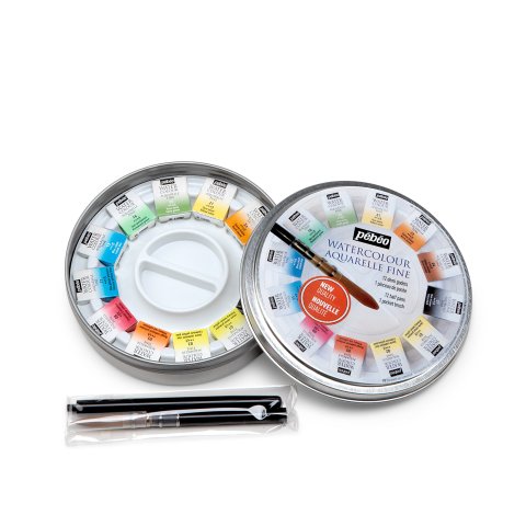 Pebeo Aquarellfarben Aquarelle Fine, Set 12 1/2 Näpfe, im Metallkasten, rund
