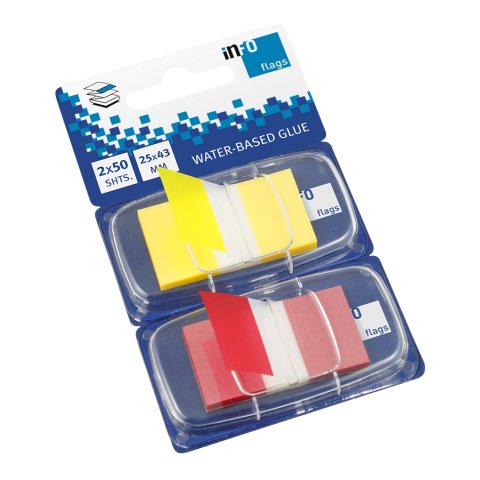 Index adhesive strips info, PET Flags in dispenser 25 x 43 mm, yellow and red