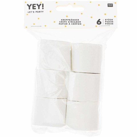 Krepppapier Rollen b = 3,5 cm, l = 10 m, 6 Stück, weiß
