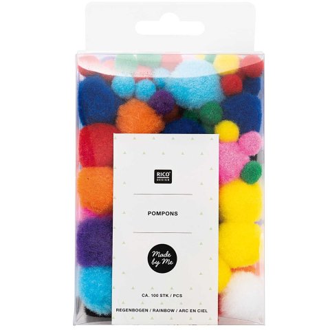 pompon dimensioni miste, circa 100 pezzi, set arcobaleno