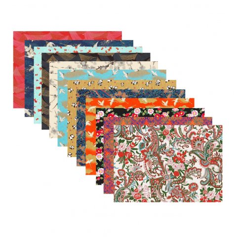 Carta giapponese per origami, stampata a mano 70 g/m², 150 x 150, Chiyogami Yuzen, 12 fogli