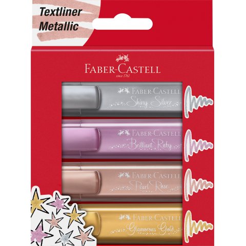 Faber-Castell Textmarker 46 Metallic Set 4 Stück, gold, silber, rosé, rubin