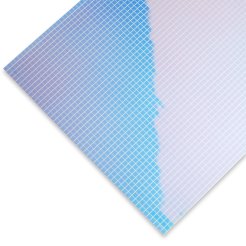 Polistirene  a specchio, autoadesivo, quadrati 5mm, azzurro/rosa iridescente 1,2 x 245 x 490 mm