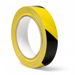 Markierungsband Warnband selbstklebend, PVC, b = 25 mm, l = 33 m,schräg gestreift,schwarz/gelb