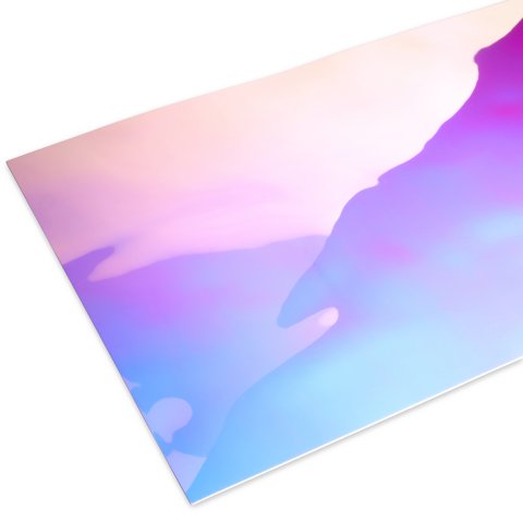 Polystyrol Spiegel, farbig, unregelmäßig gewellt irisierend hellblau/pink 8 x 320 x 1000 mm, s=2 mm