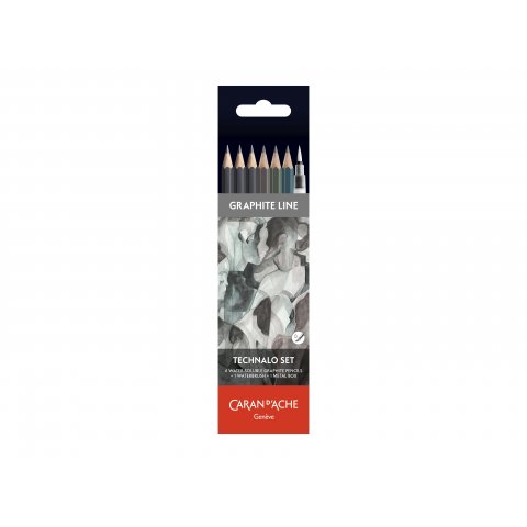 Caran d'Ache wasservermalbare Graphitstifte, Set 7-teilig, Graphitstifte, Wasserpinsel, Metallbox