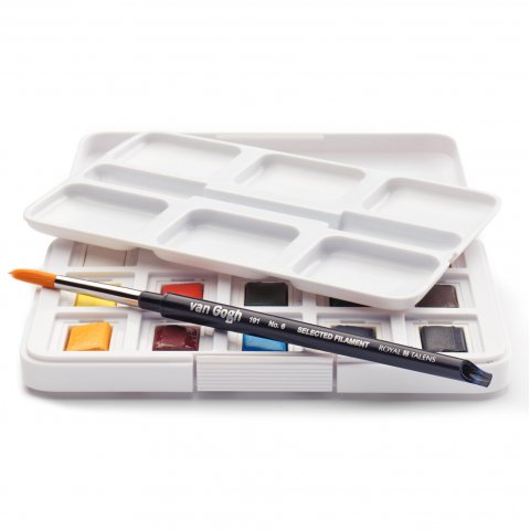 Royal Talens Aquarellfarbe Van Gogh Pocketbox Set 12 x 1/2 Napf + 1 Pinsel, Basic Colours