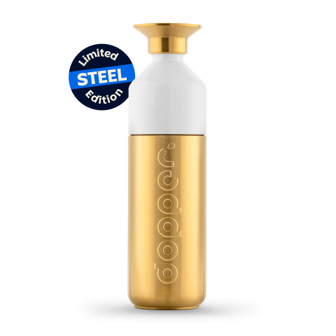 Bottiglia Dopper Acciaio, oro 800 ml, senza BPA, acciaio inox, tazza in tritan bianco