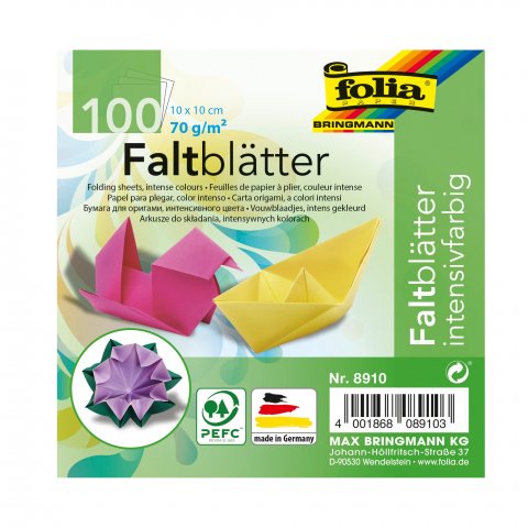 Fogli per piegare gli origami, tinti attraverso, confezione mista 100 x 100, 10 colori assortiti, 100 fogli