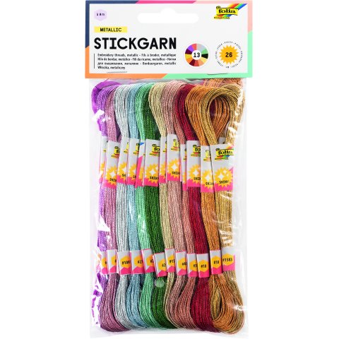 Embroidery thread set 26-piece, 8 m each, various colors, metallic
