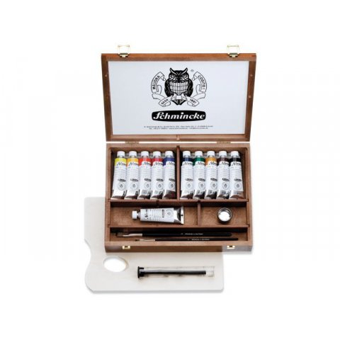 Schmincke Ölfarbe Norma Professional, Set 11 Tuben à 35 ml + Zubehör im Holzkasten dunkel